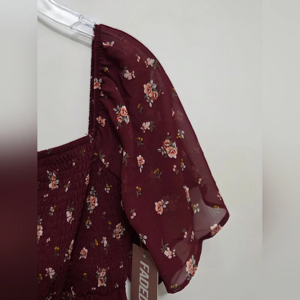 Faded Rose Smocked Dress Floral Size Large